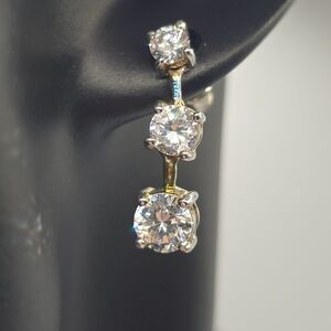 SETA 925 Sterling Vermeil CZ 3 Stone Dangle Drop Bridal Wedding Earrings